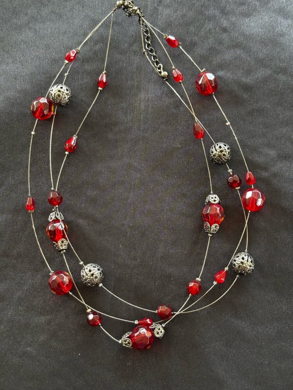 Red Multi-Strand Beaded Necklace - Unbranded